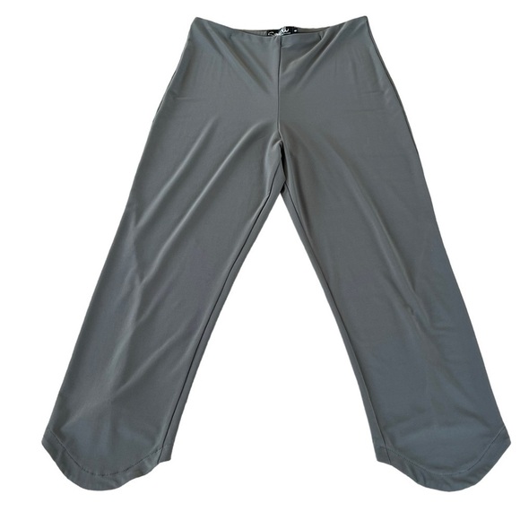 Sympli Canada Lagenlook Curved Hem Crop Pants Olive Green Stretch Size 8 GUC - Picture 3 of 11